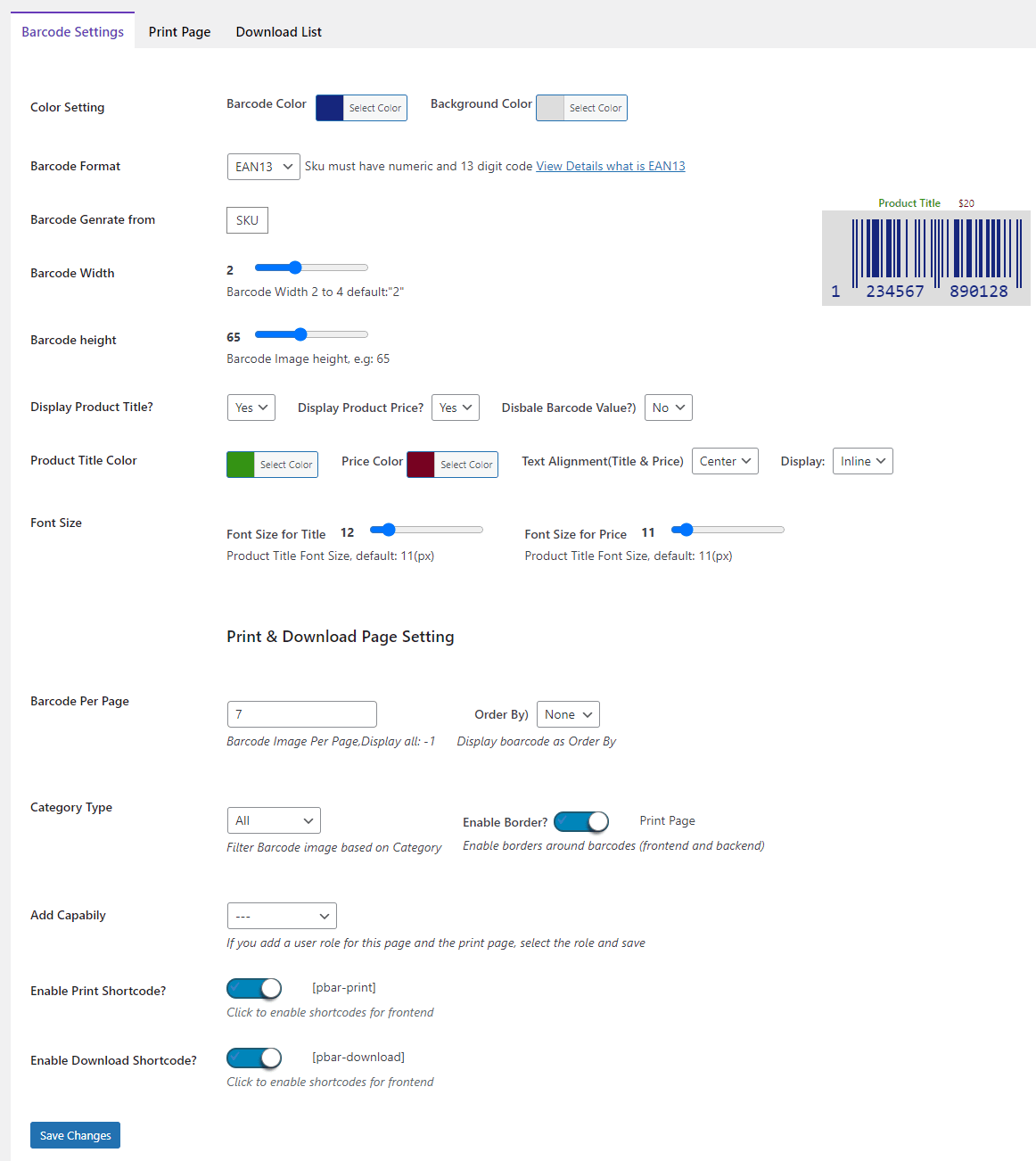 Setting Page